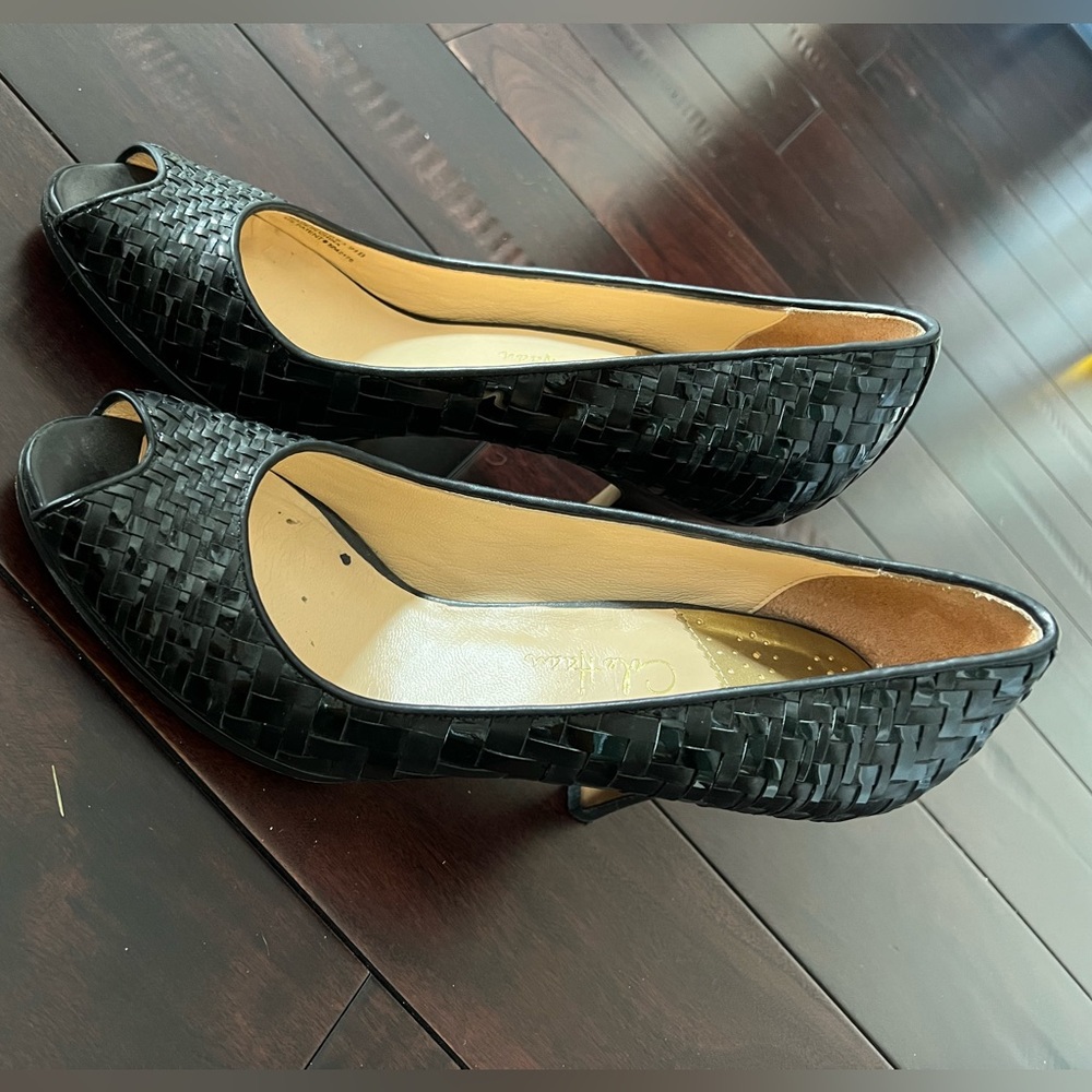 Cole Haan Leather Woven Peep Toe Heels